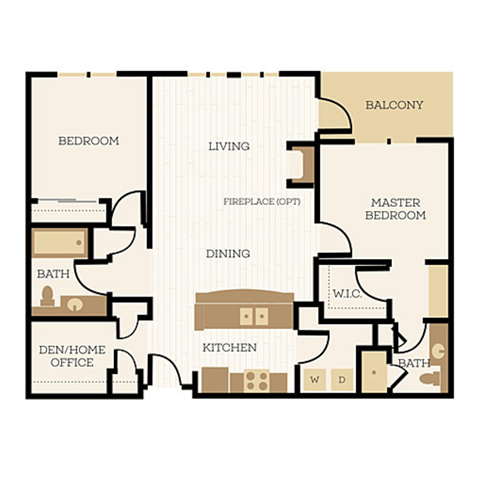 Floor plan for 2 beds, 2 baths, 1120 sqft